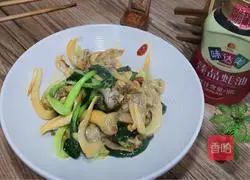 Illustration of how to make oyster sauce, green vegetables and oyster mushrooms 7