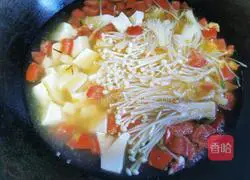Illustration of tomato, enoki mushroom and tofu stew 6