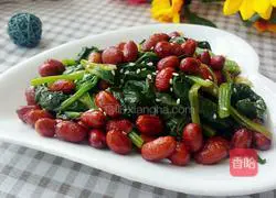 Illustration of how to make spinach and peanuts with vinegar 14