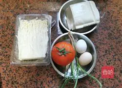 Illustration of tomato, enoki mushroom and tofu stew 1