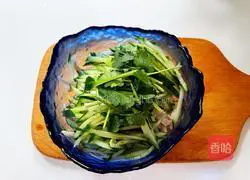 Illustration of how to mix cucumber with shredded chicken 9