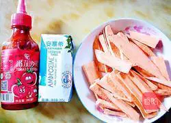 Illustration of how to make yogurt and sweet potato fries platter 1