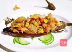 Illustration of how to stir-fry diced eggplant with walnut puree 18