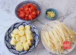 Tomato Japanese Tofu Enoki Mushroom Bento Recipe Illustration 2