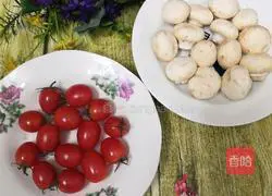 Illustration of how to make mushroom cherry tomatoes 1
