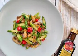 Illustration of French asparagus and fried mushrooms 14