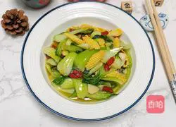 Illustration of how to stir-fry corn shoots and sea greens 13