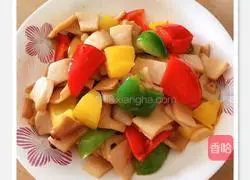 Illustration of how to make fried mushrooms with three peppers (fried king oyster mushrooms with colored peppers) 6