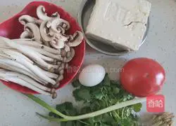Illustration of how to make tomato, tofu and mushroom soup 1