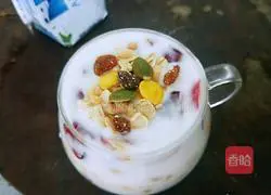 Illustration of how to make cherry oatmeal yogurt cup 11