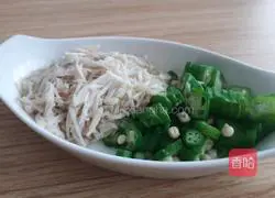 Illustration of Japanese style enoki mushroom and okra cold noodles 5