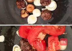 Illustration of making black garlic, mushroom and tomato noodles 2