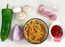 Illustration of how to make bacon and green pepper pasta 1