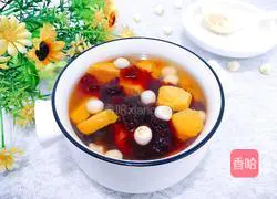 Illustration of how to make lotus seed, peach gum and sweet potato soup 12
