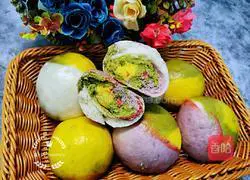 Illustration of how to make spinach, purple sweet potato and pumpkin steamed buns 9