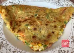 Illustration of how to make corn, carrot, shrimp, egg, ham and pancakes 8