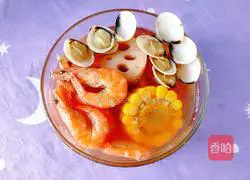 Illustration of how to make shrimp, white clam, corn and lotus root soup 14