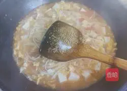 Illustration of tomato and enoki mushroom tofu soup 11