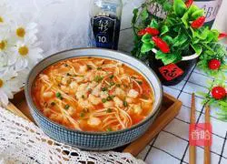 Illustration of Tomato Enoki Mushroom and Shrimp Soup 14