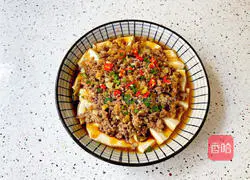 Illustration of steamed tofu with pickled mustard and minced meat 14