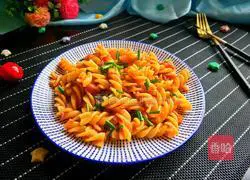 Illustration of how to make spiral pasta with tomato sauce 1