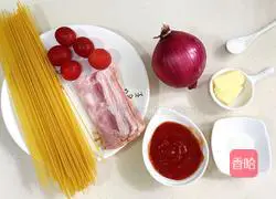 Illustration of how to make bacon and tomato pasta 1