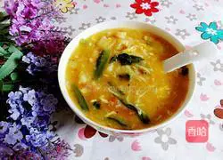 Illustration of tomato, enoki, and egg flakes soup 10