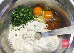 Illustration of how to make egg and scallion pancakes 2