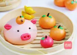 Illustration of how to make Jixiang Ruyi Piggy Steamed Buns 17