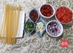 Illustration of how to make red sauce tomato pasta 1