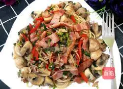 Illustration of how to make fresh mushroom and bacon pasta 12