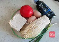 Tomato Enoki Mushroom and Tofu Soup Recipe Illustration 1