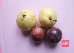 Illustration of how to make pear and passion fruit juice 1