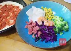 Assorted Vegetables and Shrimp Pizza Recipe Illustration 1