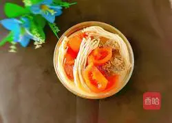 Illustration of making beef bone soup with enoki mushroom, tomato and coconut juice 1