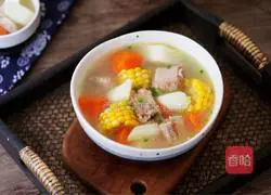 Illustration of how to make pork ribs, yam, corn and carrot soup 14