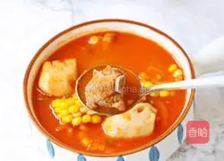 Illustration of tomato, lotus root and pork ribs soup 15