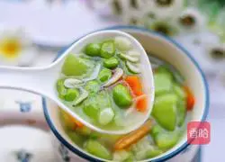 Illustration of how to make loofah, edamame and shrimp soup 13