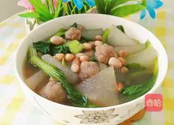 Winter Melon, Vegetable, Peanut and Beef Meatball Soup Recipe Illustration 16