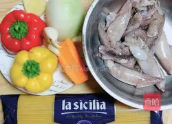 Illustration of how to make basil tube squid pasta 1