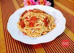 Illustration of how to make fried noodles with sausage 8