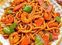 Black pepper, shrimp, ham and udon noodles recipe 5