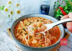 Illustration of how to make tomato enoki mushroom and shrimp soup 15