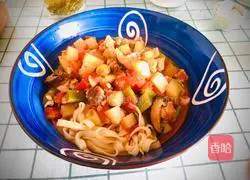 Illustration of how to make noodles with chicken, shiitake mushrooms and diced potatoes 13