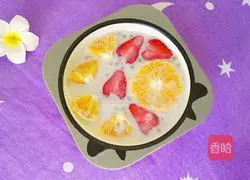 Illustration of how to make strawberry, orange, milk and sago 15