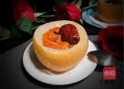 Illustration of how to make steamed snow pear with rock sugar and white fungus 7