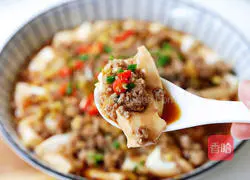 Illustration of steamed tofu with mustard and minced meat 17