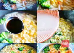 Illustration of how to make broccoli, shrimp and mushroom soup 2