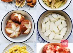 Illustration of how to make mushroom and corn tube bone soup 1