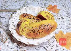 Illustration of how to make pumpkin and meat floss bread 15